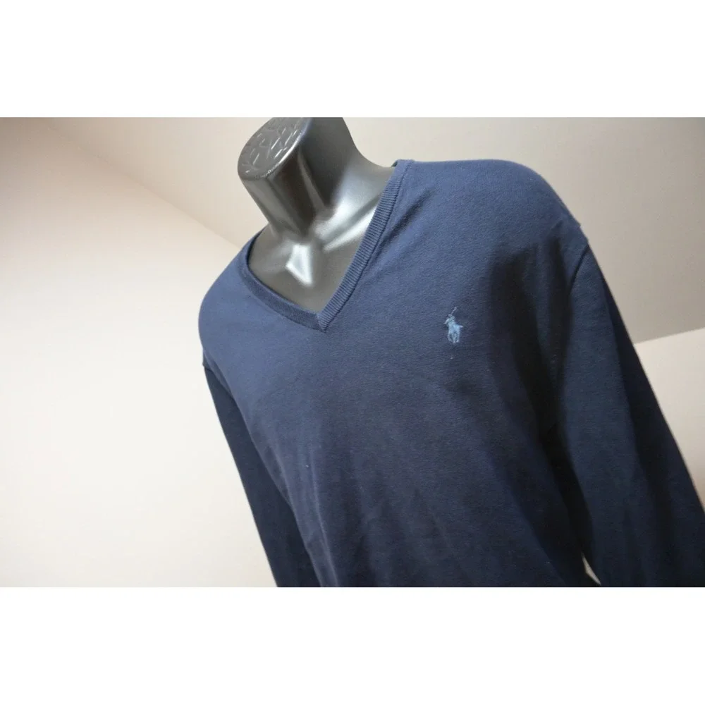 Polo Ralph Lauren Sweater Mens XXL Navy Blue Pima Cotton‎ V-Neck Excellent
